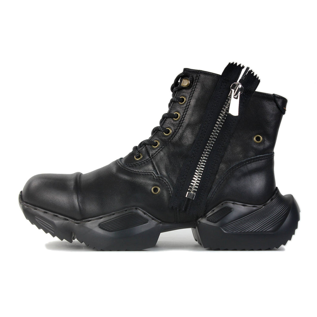 Men's Leather athletic walking Moto Boots OS-5008-S-8-Classice-Black Black