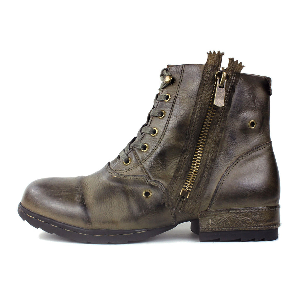 Men's Leather Ankle Moto Boots OS-5008-8-Retro-G Retro Green