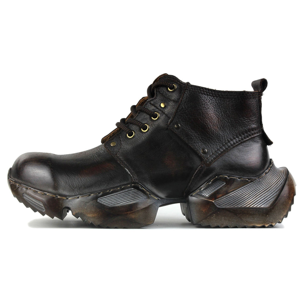 Men's Leather athletic walking Moto Boots OS-5008-S-1 Retro Darkbrown
