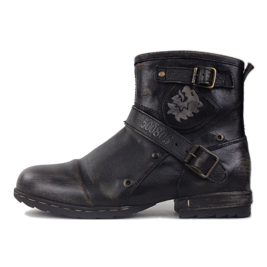 Men's Leather Ankle Moto Boots OS-5008-1-BS Black