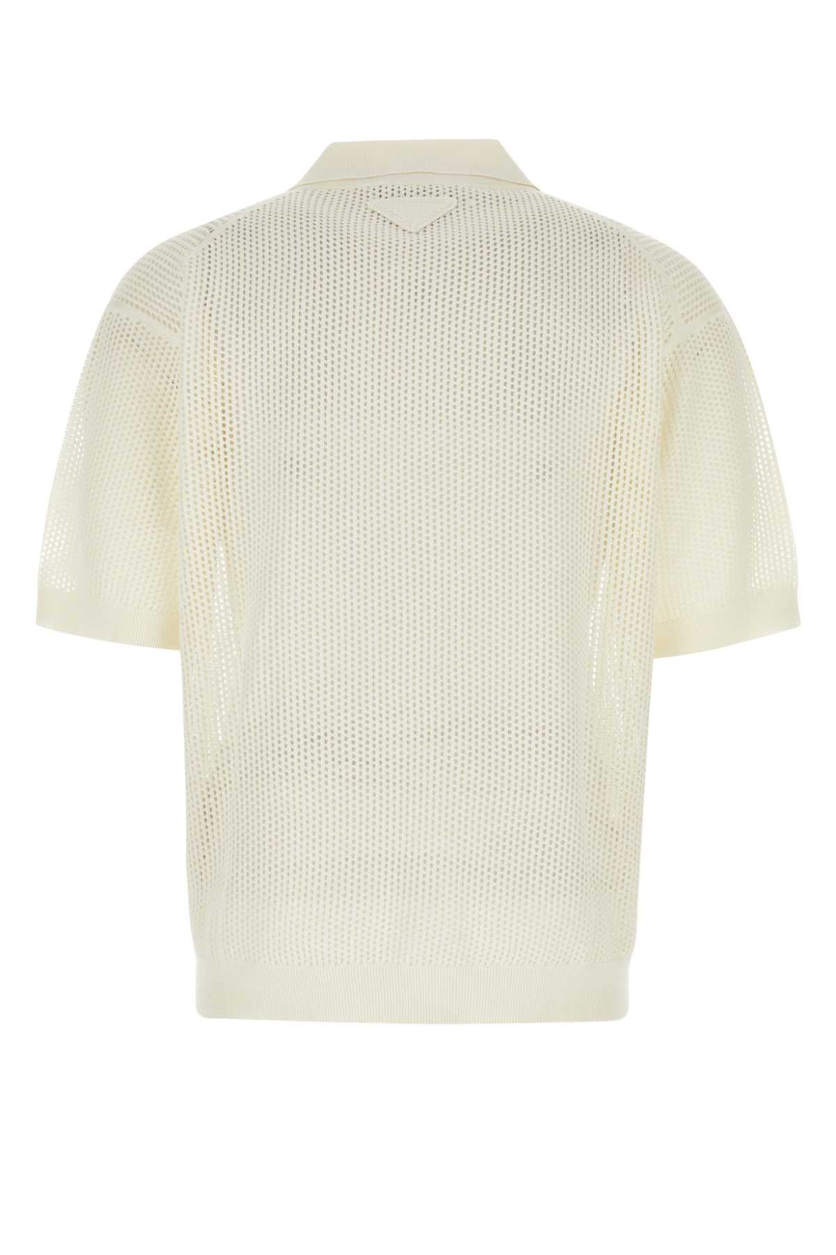 Prada Men Ivory Silk Blend Polo Shirt