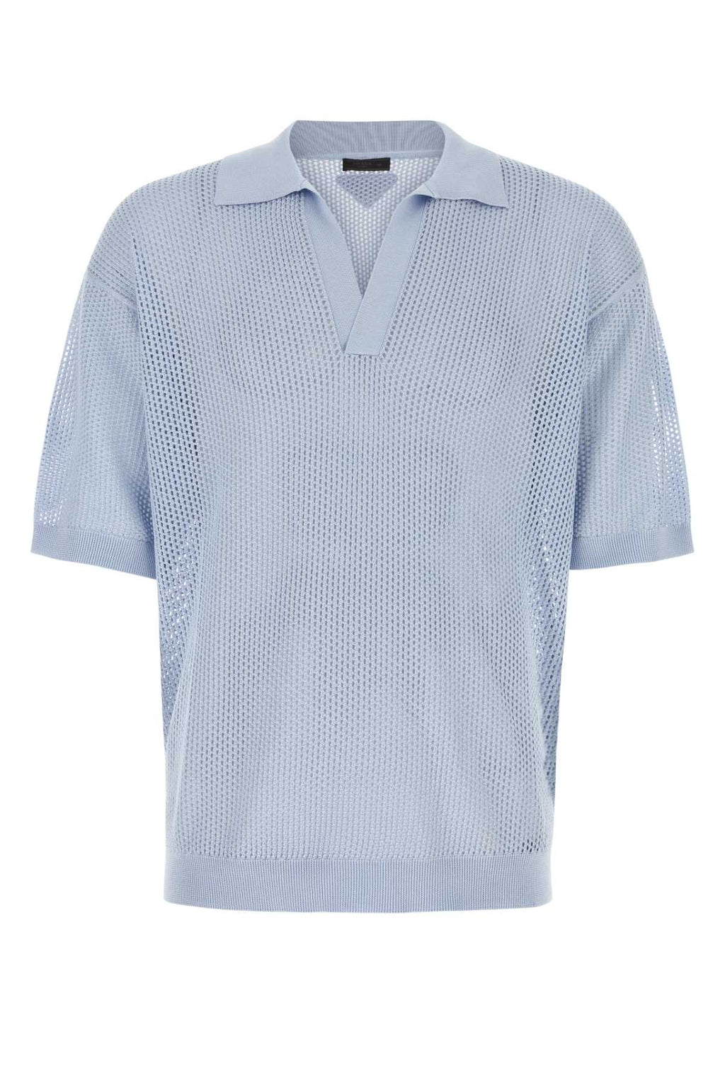 Prada Men Powder Blue Silk Blend Polo Shirt