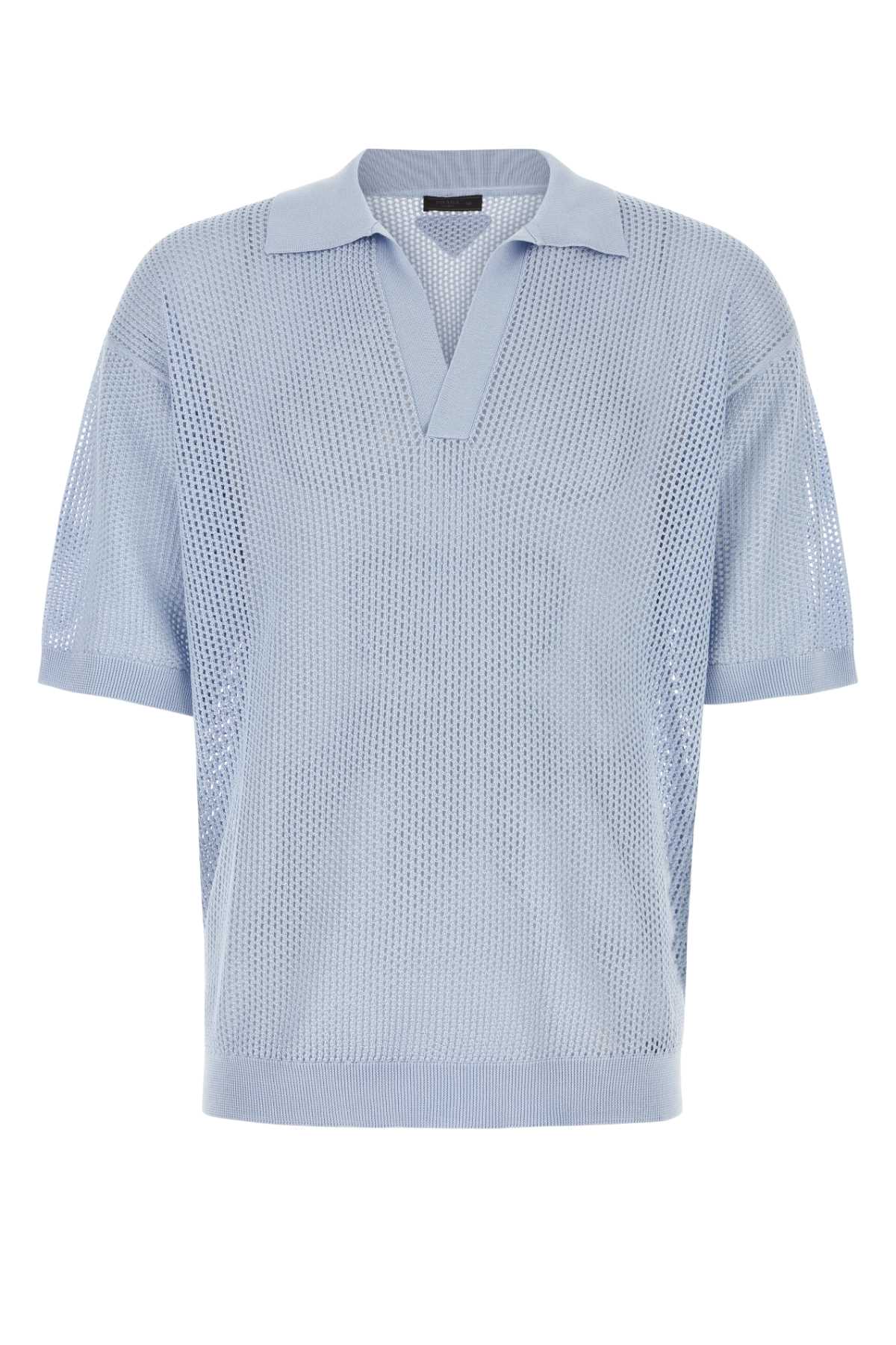 Prada Men Powder Blue Silk Blend Polo Shirt