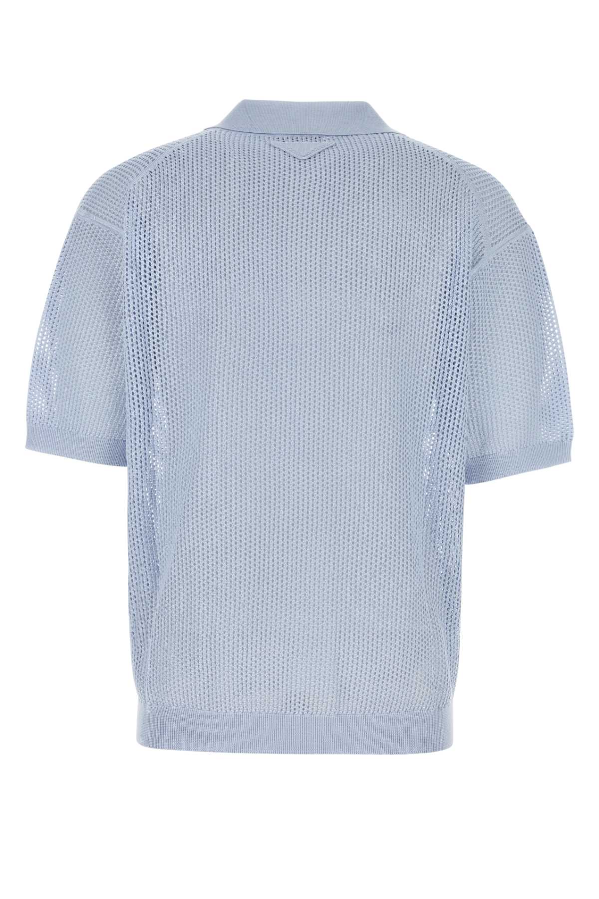 Prada Men Powder Blue Silk Blend Polo Shirt