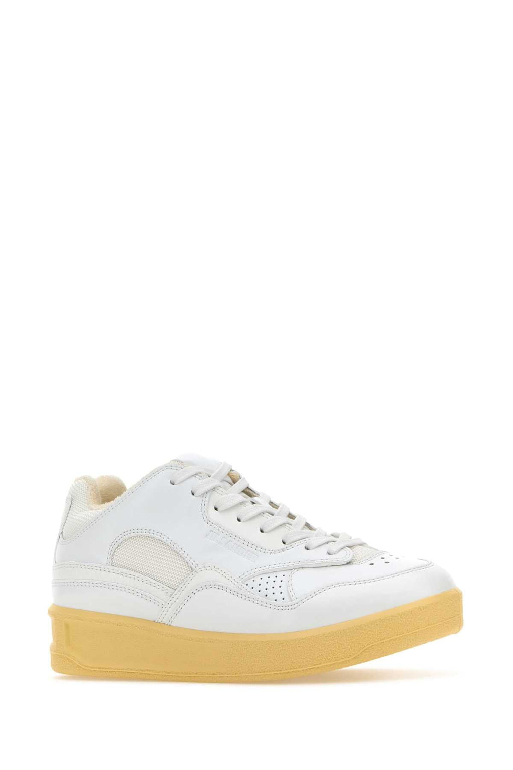 Jil Sander Women White Leather And Fabric Basket Sneakers