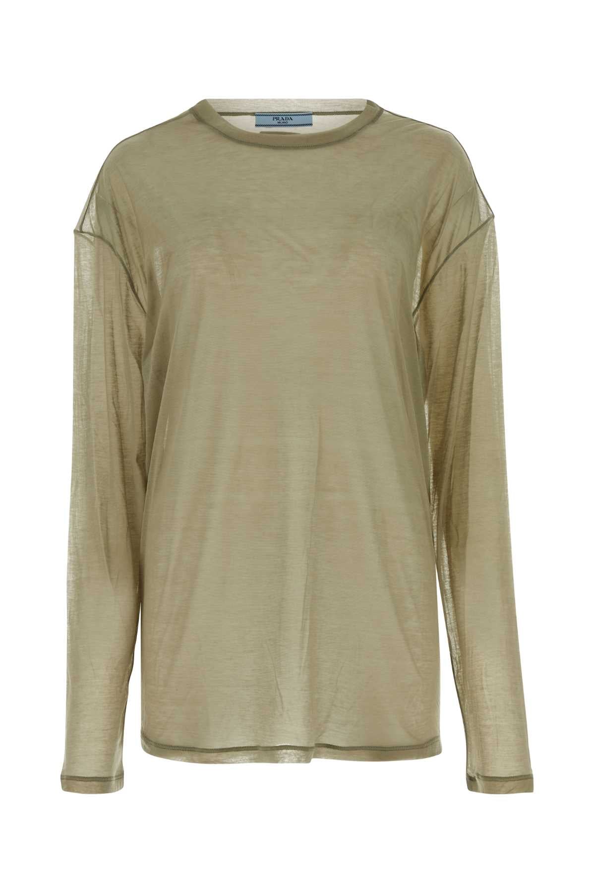 Prada Women Khaki Lyocell Blend Oversize T-Shirt