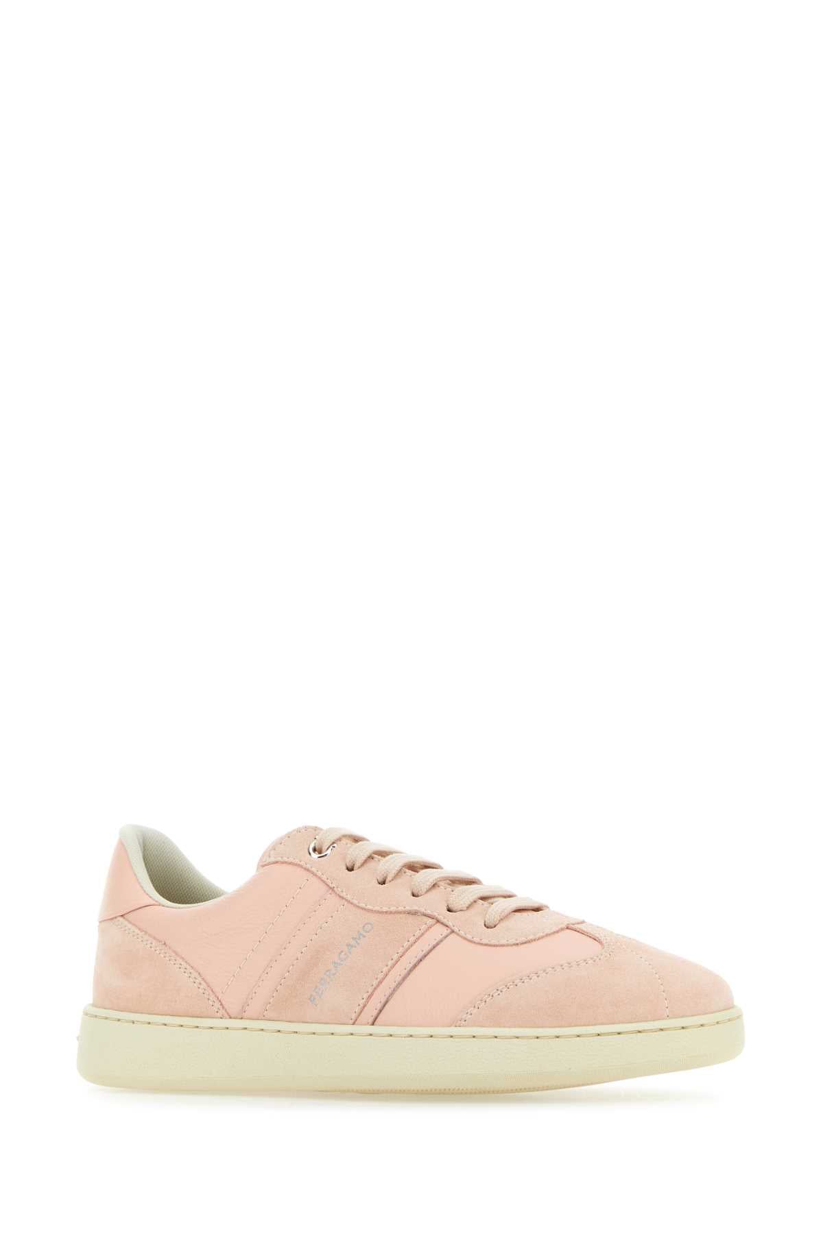 Salvatore Ferragamo Women Pastel Pink Leather And Suede Achille Sneakers