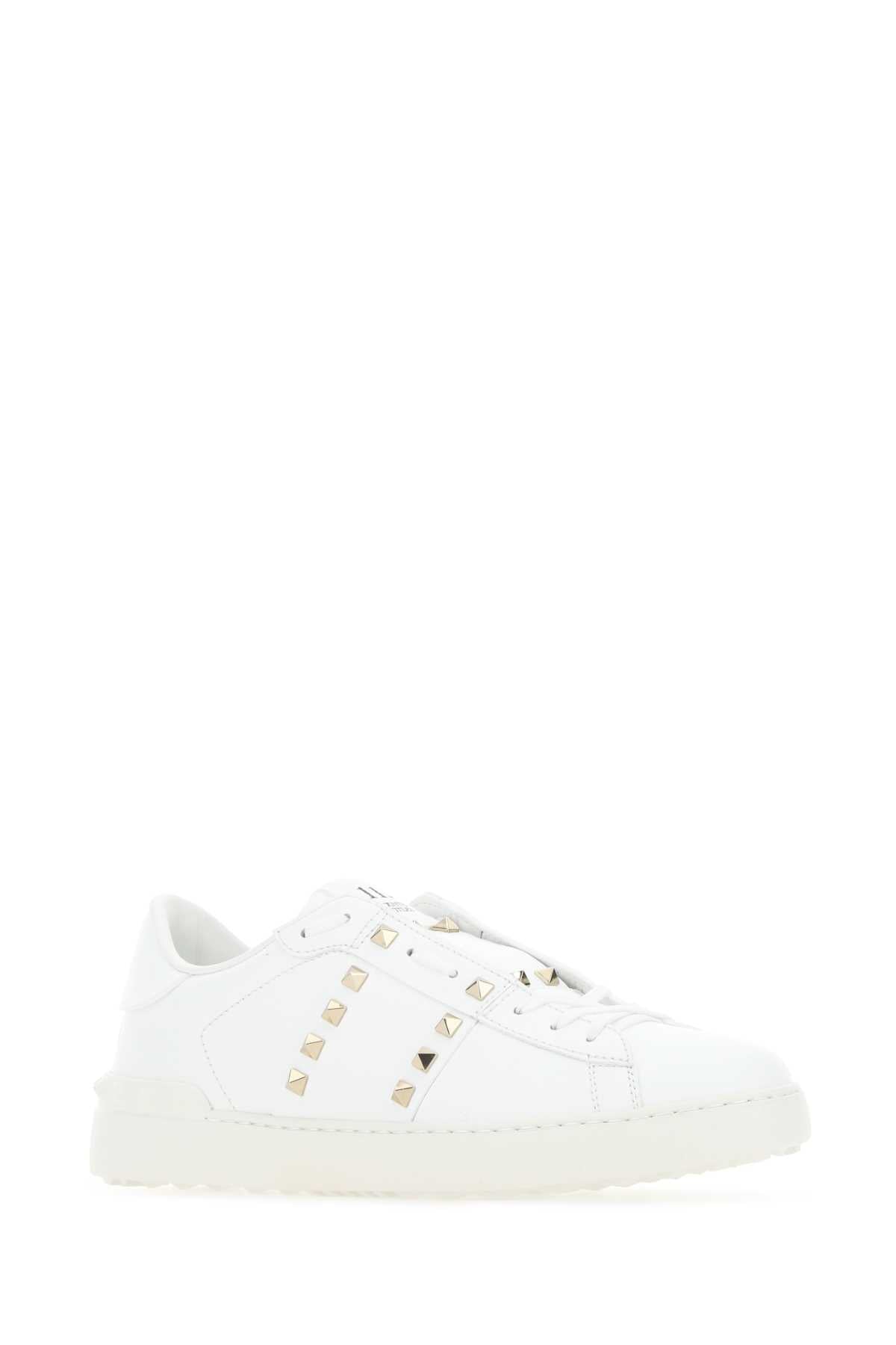 Valentino Garavani Men White Leather Rockstud Untitled Sneakers