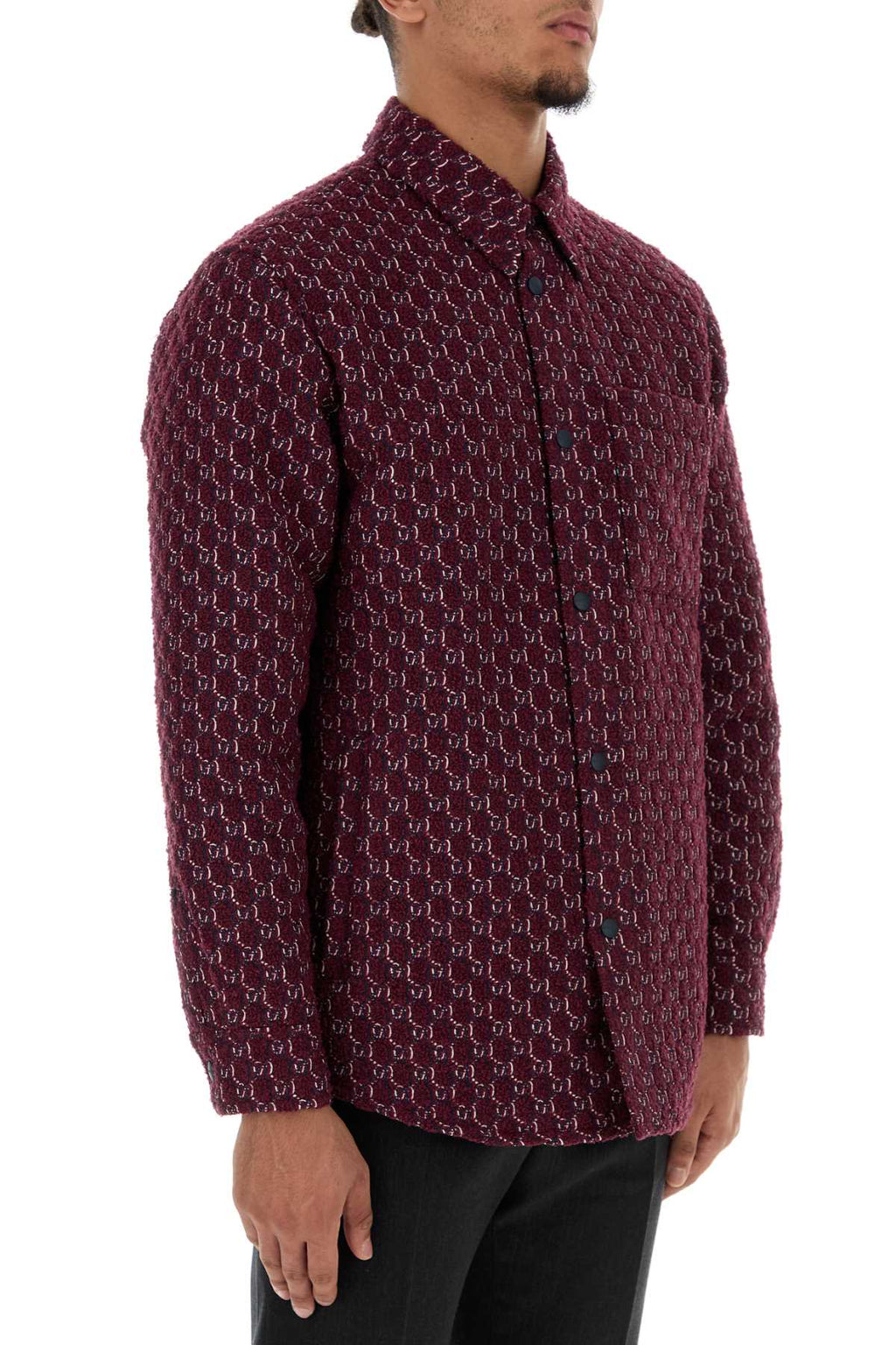 Gucci Men Burgundy Boucle Padded Shirt