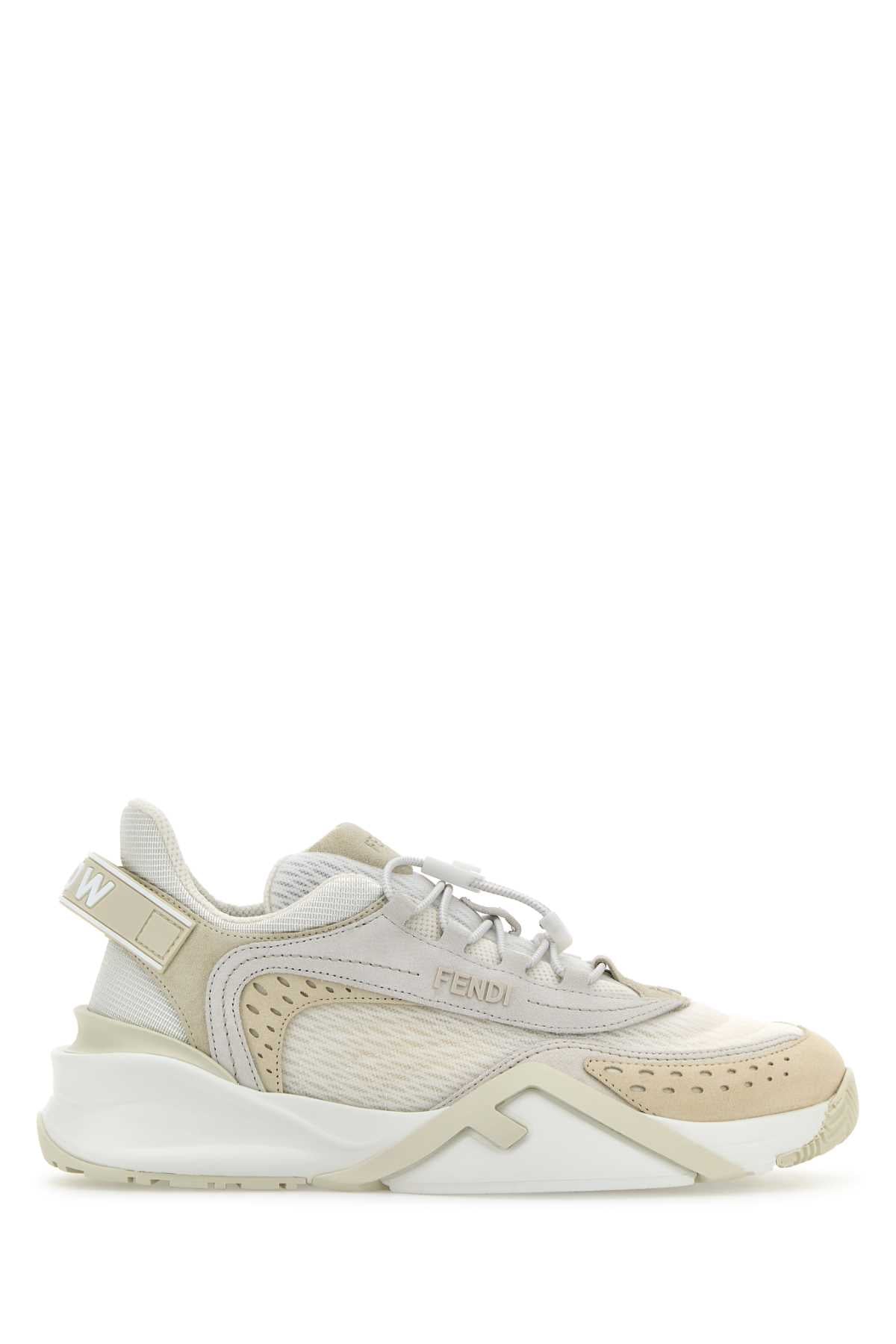 Fendi Women Ivory Mesh And Suede Fendi Flow Sneakers