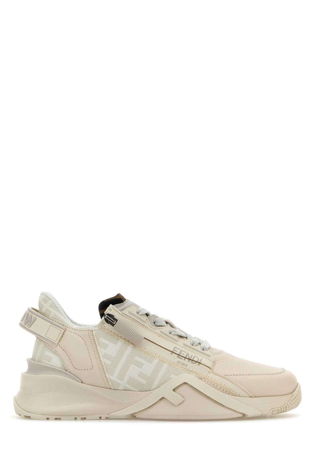 Fendi Women Ivory Leather And Jacquard Fendi Flow Sneakers