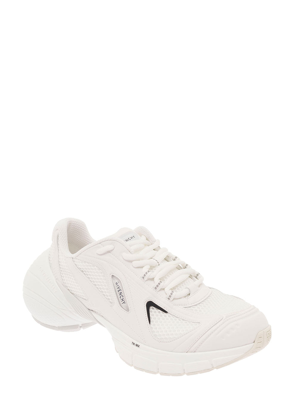 Givenchy Men 'Tk-Mx' White Low Top Sneakers With Side Logo Print In Mesh And Faux Leather Man