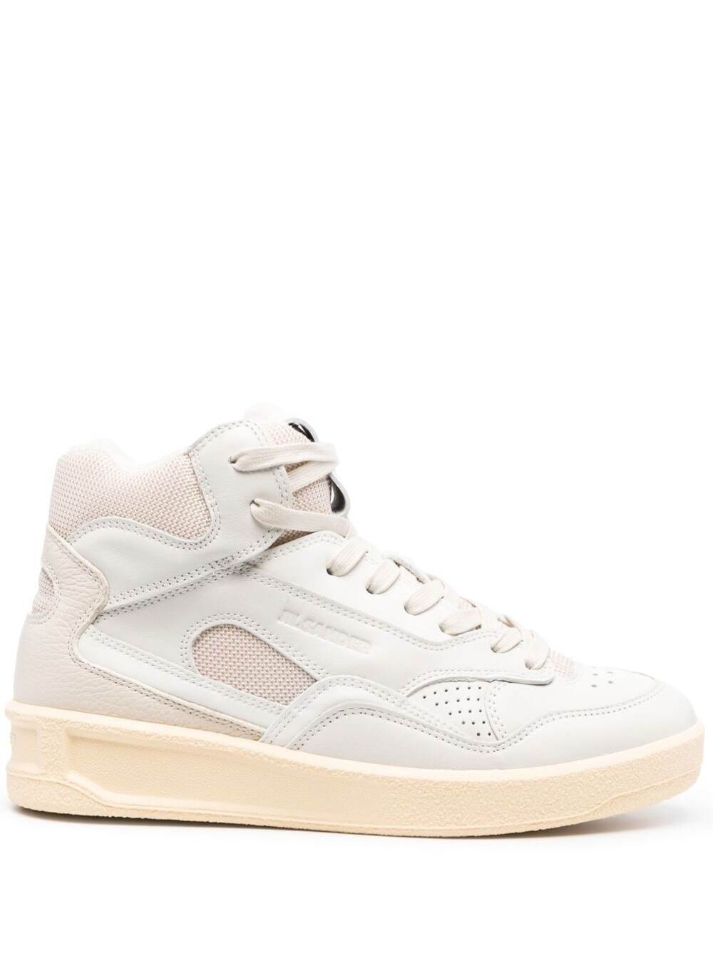 Jil Sander Women Beige High-Top Sneakers With Leather Inserts And Embossed Logo In Canvas Woman