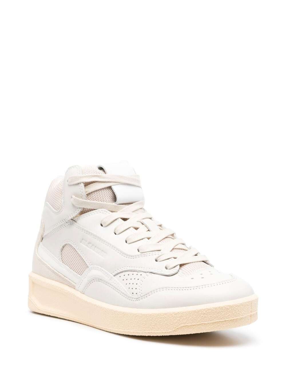 Jil Sander Women Beige High-Top Sneakers With Leather Inserts And Embossed Logo In Canvas Woman