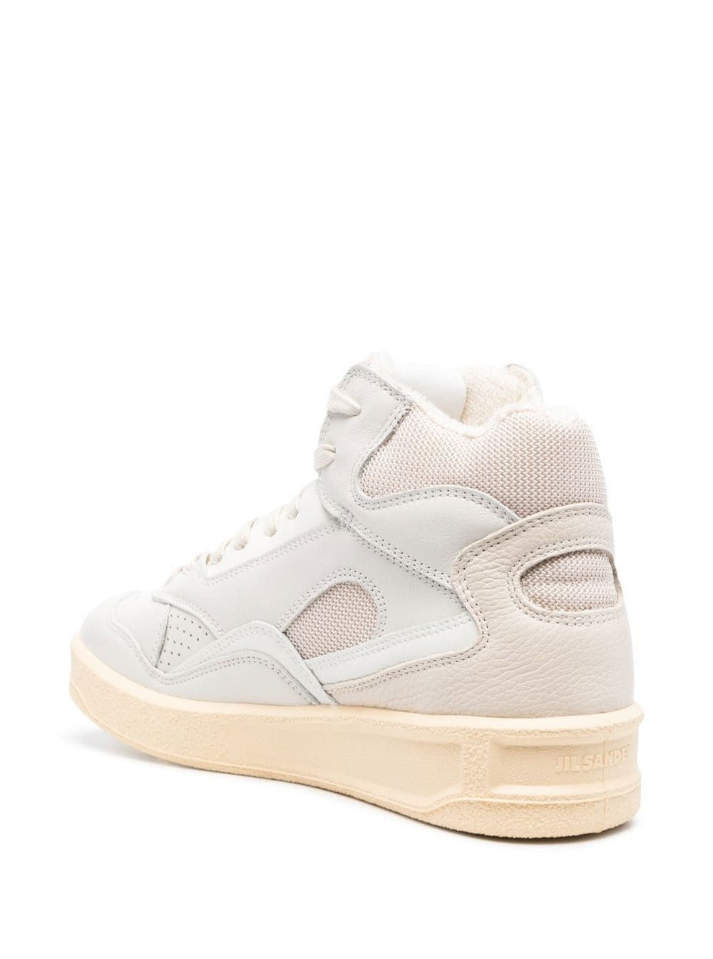 Jil Sander Women Beige High-Top Sneakers With Leather Inserts And Embossed Logo In Canvas Woman