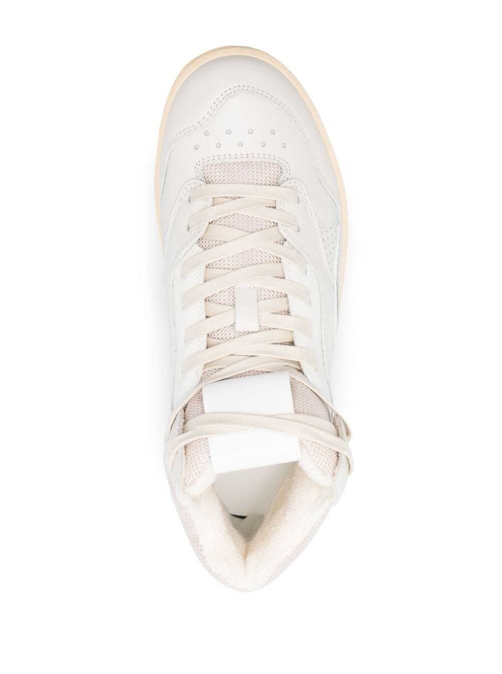 Jil Sander Women Beige High-Top Sneakers With Leather Inserts And Embossed Logo In Canvas Woman