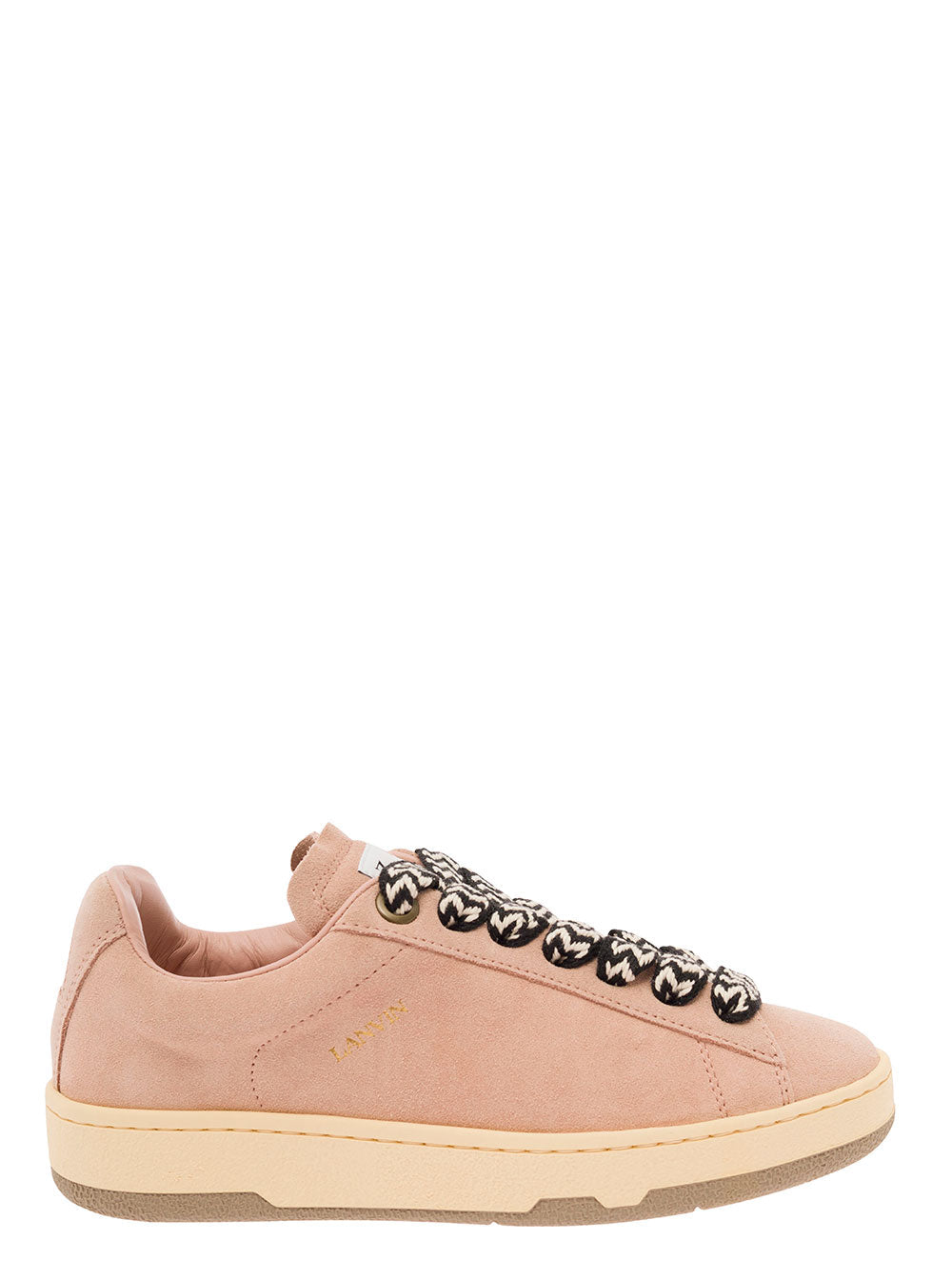 Lanvin Women 'Lite Curb' Pink Low Top Sneakers With Oversized Multicolor Laces In Suede Woman