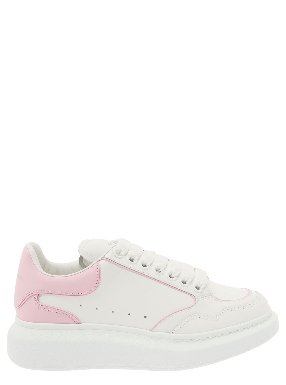 Alexander Mcqueen Women White And Pink Low Top Sneakers With Logo Detail In Leather Woman