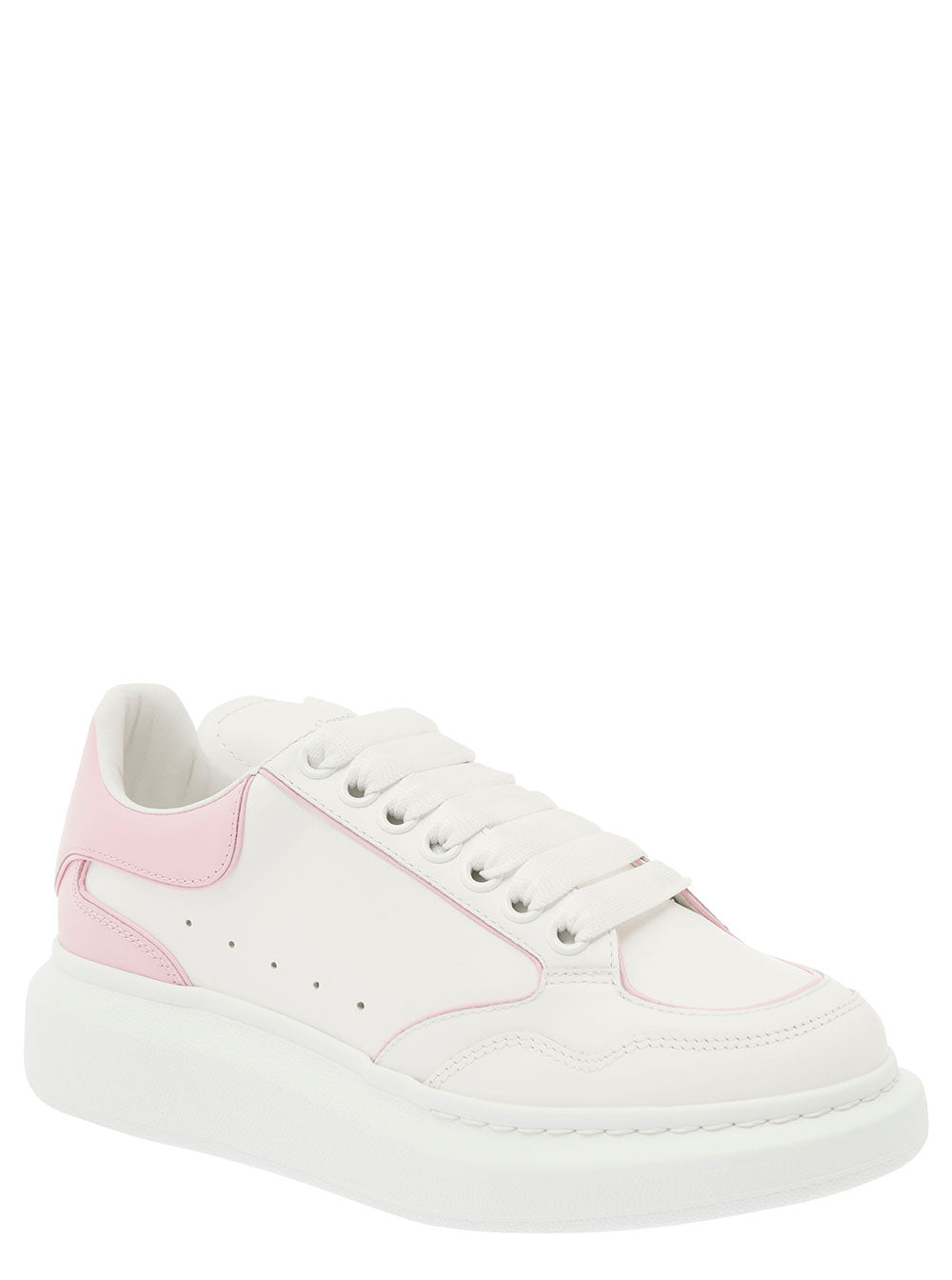 Alexander Mcqueen Women White And Pink Low Top Sneakers With Logo Detail In Leather Woman