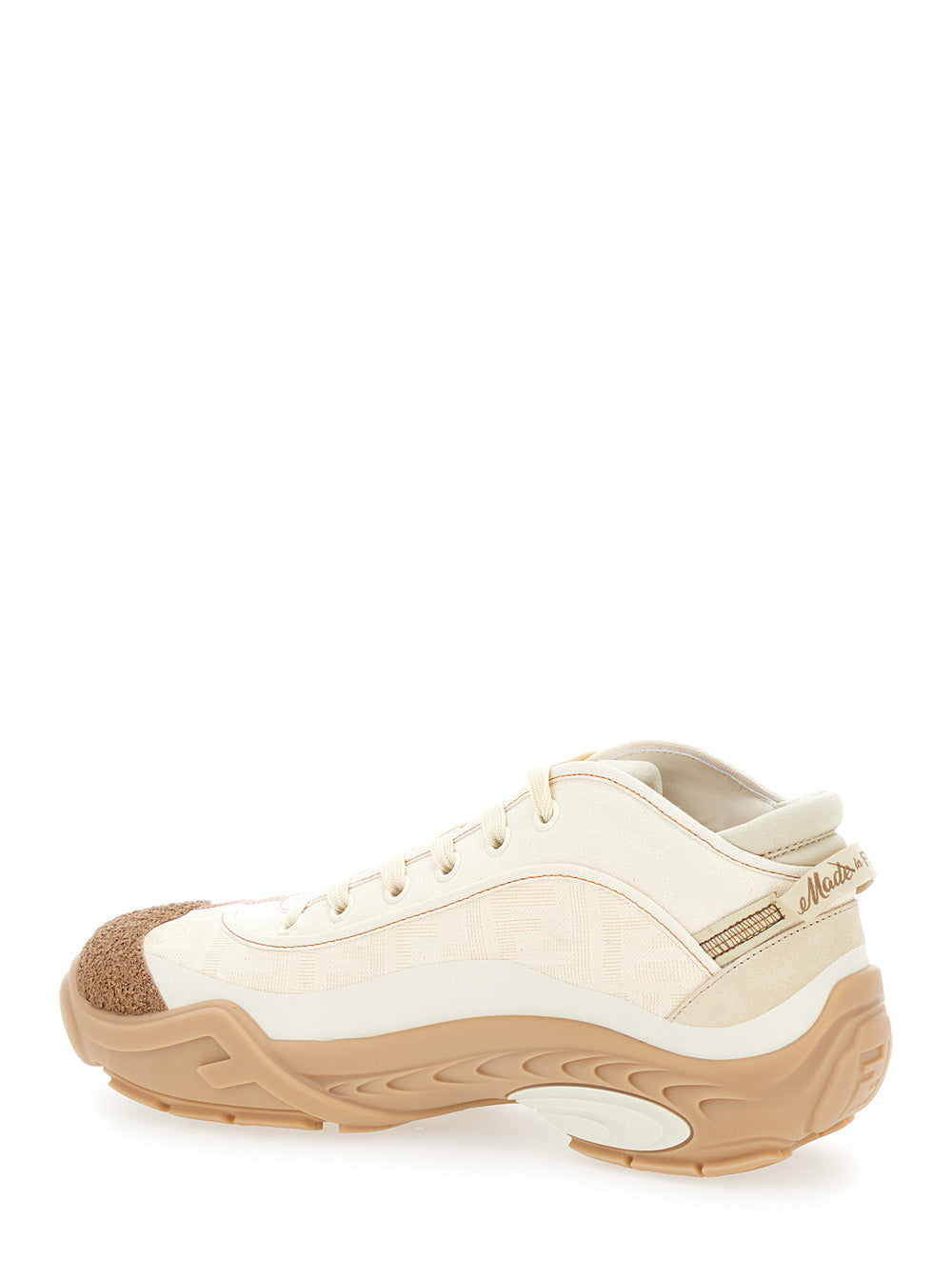 Fendi Men 'Fendi Lab' White Mid Top Sneakers With Fendi Shadow Motif In Cotton Man