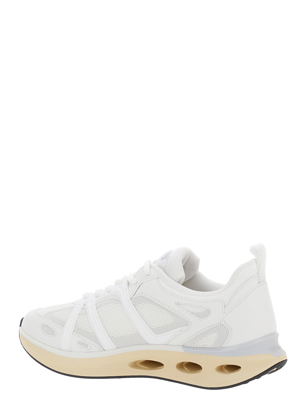 Valentino Garavani Men 'Easyjog' White Low Top Sneakers With Vlogo Detail In Fabric And Leather Man