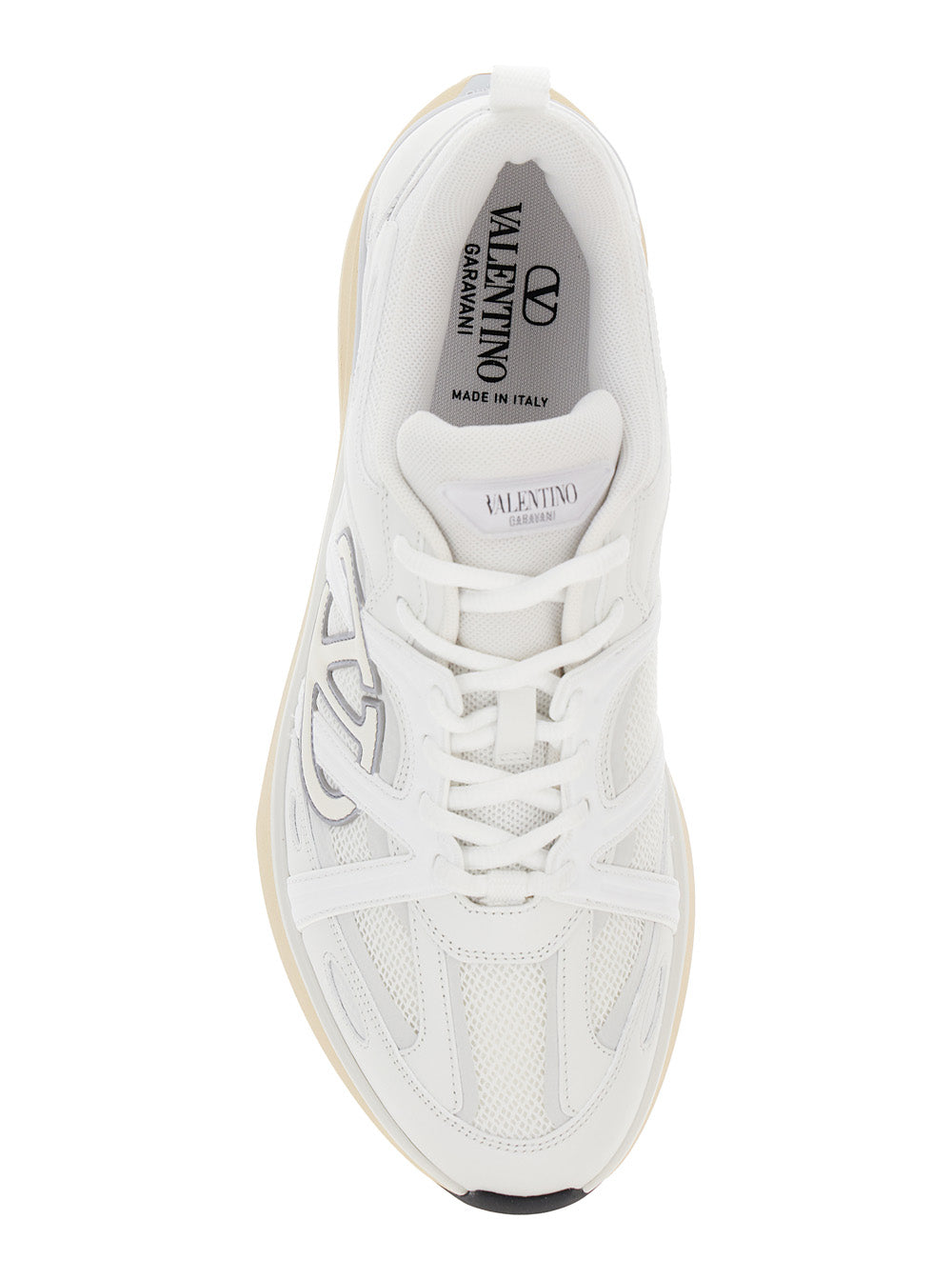 Valentino Garavani Men 'Easyjog' White Low Top Sneakers With Vlogo Detail In Fabric And Leather Man