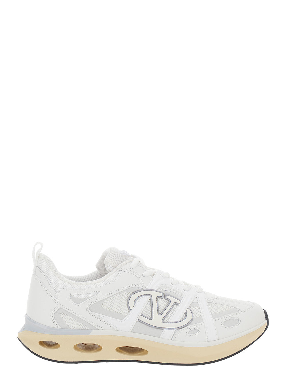 Valentino Garavani Men 'Easyjog' White Low Top Sneakers With Vlogo Detail In Fabric And Leather Man