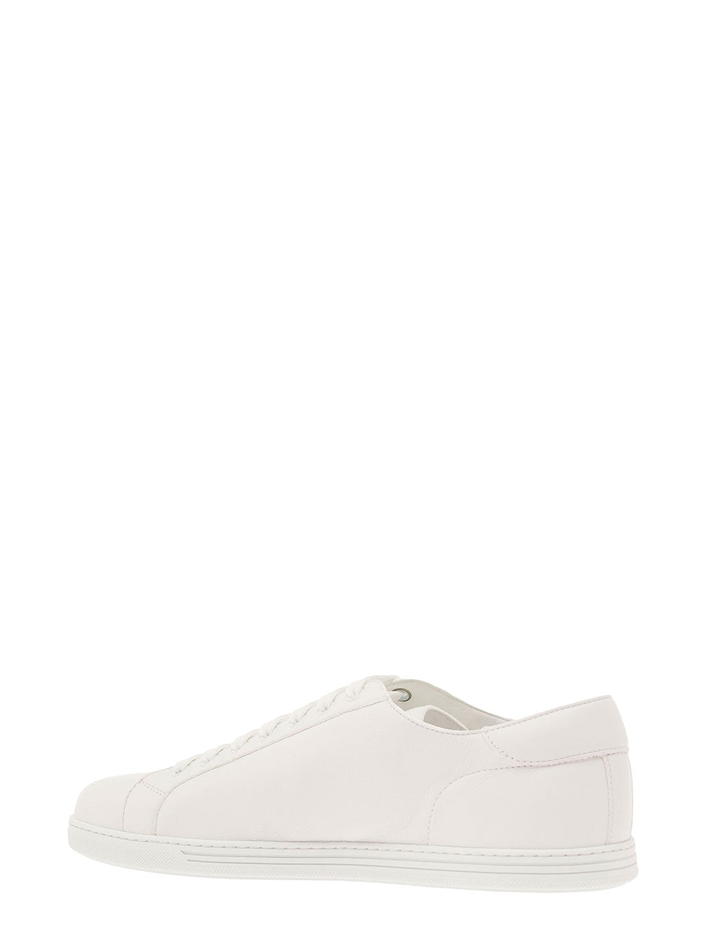 Dolce & Gabbana Men 'Portofino' White Monocrom Low Top Sneakers With Logo Plaque In Leather Man