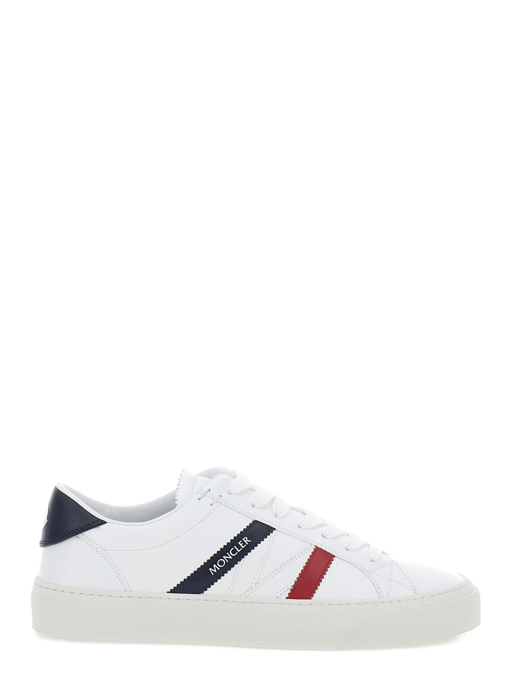 Moncler Men Monaco' White Low Top Sneakers With Tricolor Detail In Leather Man