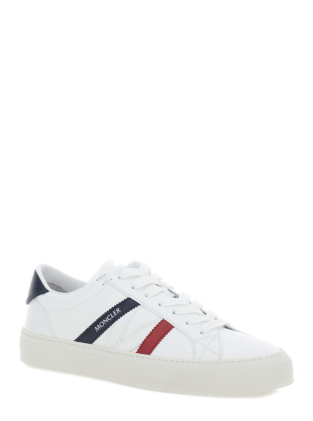 Moncler Men Monaco' White Low Top Sneakers With Tricolor Detail In Leather Man