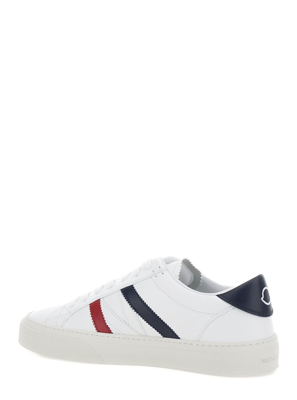 Moncler Men Monaco' White Low Top Sneakers With Tricolor Detail In Leather Man