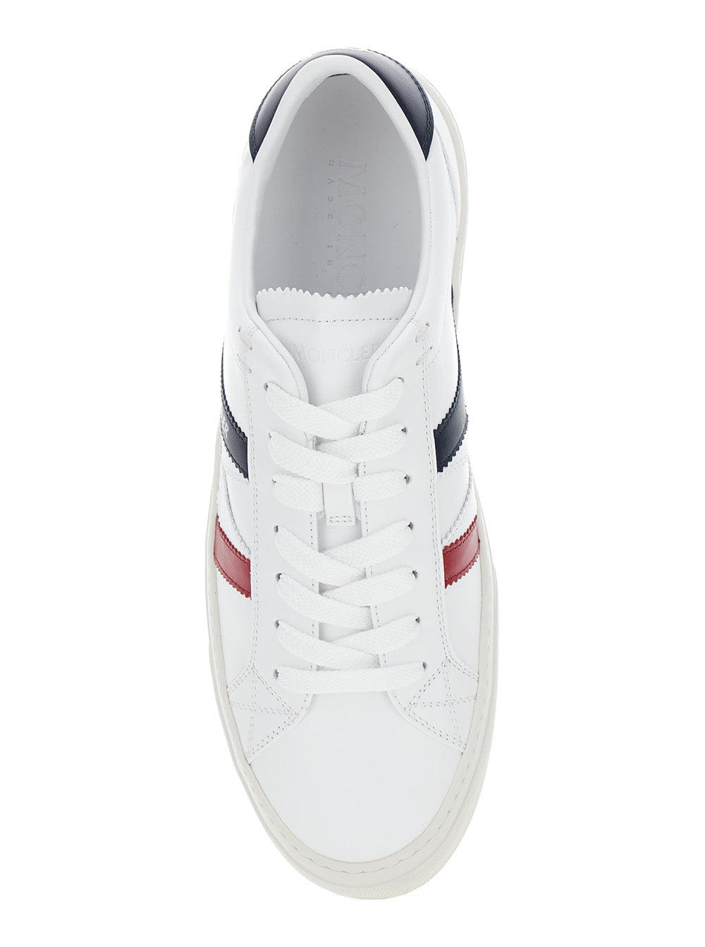 Moncler Men Monaco' White Low Top Sneakers With Tricolor Detail In Leather Man