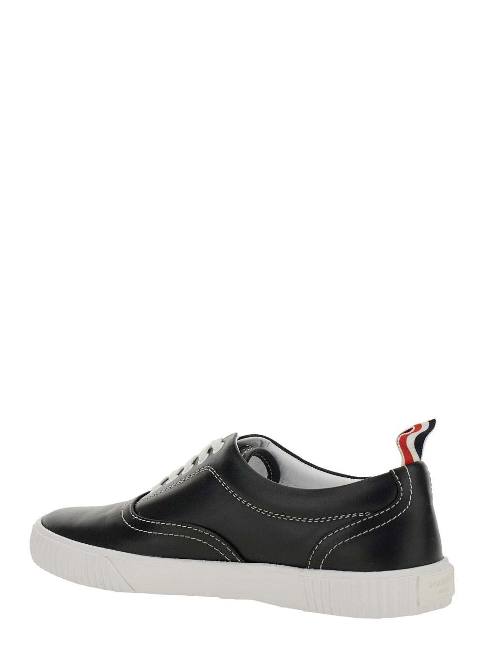 Thom Browne Men 'Heritage' Black Sneakers With Logo Tab On Heel In Leather Man