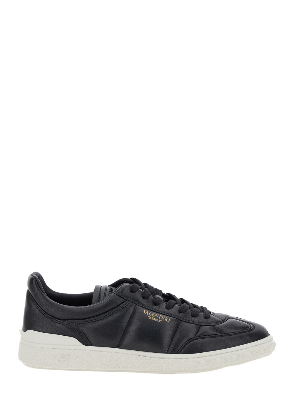 Valentino Garavani Men 'Upvillage' Black Low Top Sneakers With Screen Printed Logo In Leather Man