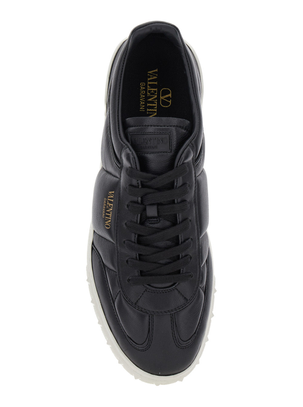 Valentino Garavani Men 'Upvillage' Black Low Top Sneakers With Screen Printed Logo In Leather Man