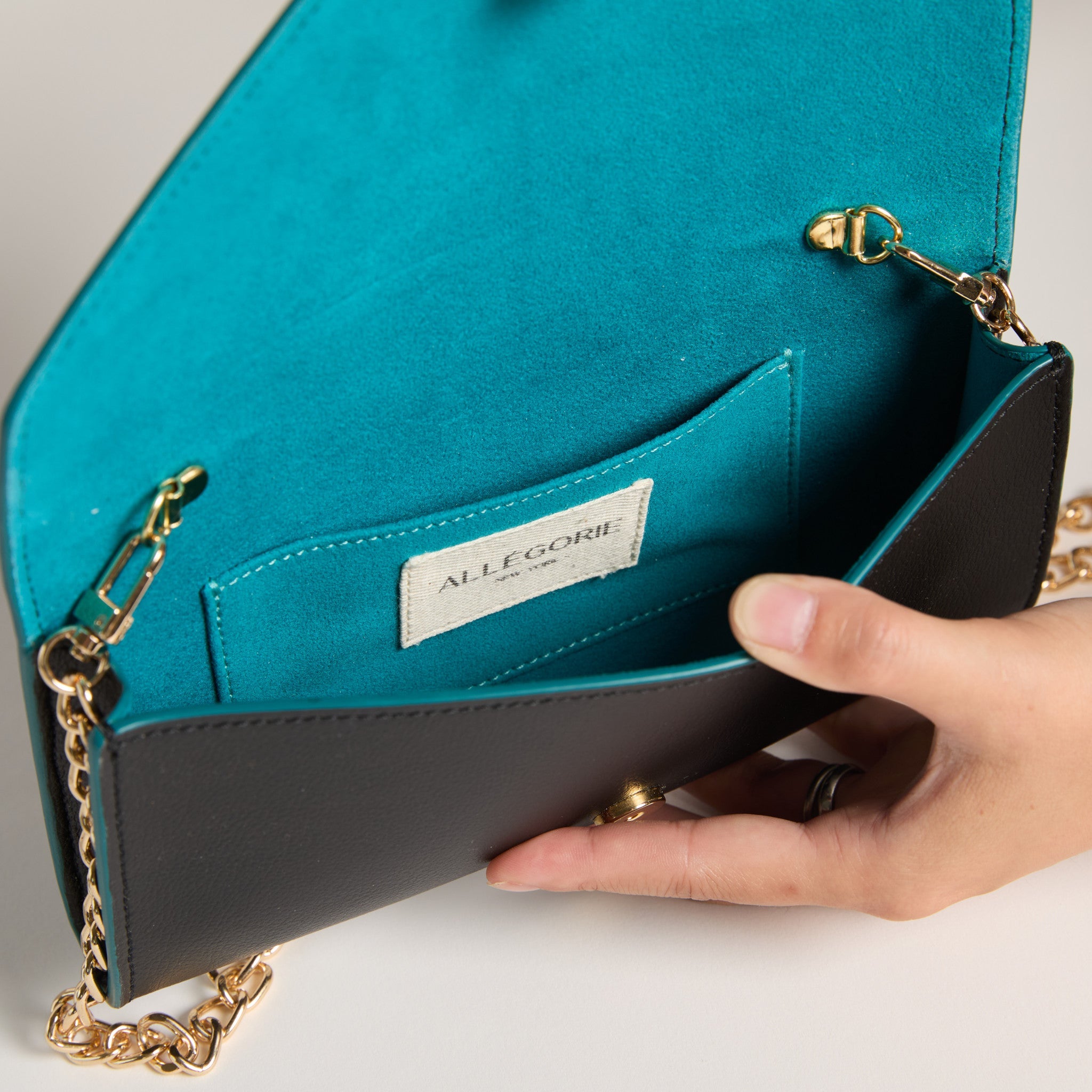 Gala Clutch / Wallet-on-Chain (Black) Turquoise