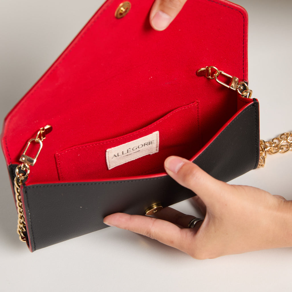Gala Clutch / Wallet-on-Chain (Black) Lipstick Red
