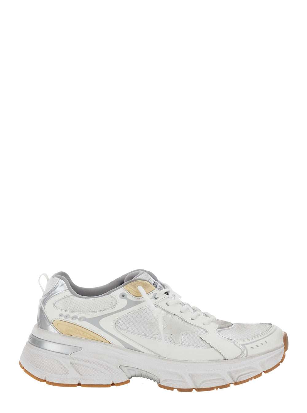 Golden Goose Men 'Lightstar' White Low Top Sneakers With Logo Patch On The Tongue And Logo Lettering On The Heel In Leather And Fabric Blend Man