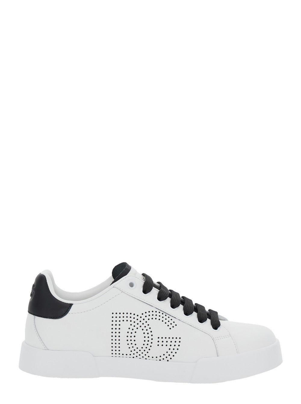 Dolce & Gabbana Women 'Portofino Light' White Sneakers With Perforated Logo On The Side And Logo Patch On The Tongue In Leather Woman