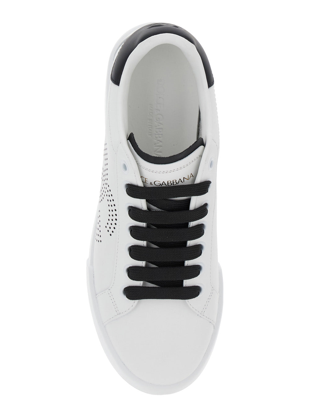 Dolce & Gabbana Women 'Portofino Light' White Sneakers With Perforated Logo On The Side And Logo Patch On The Tongue In Leather Woman