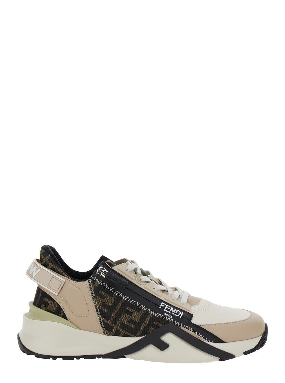 Fendi Men 'Fendi Flow' Beige Low-Top Sneaker With Logo Detail In Leather Man