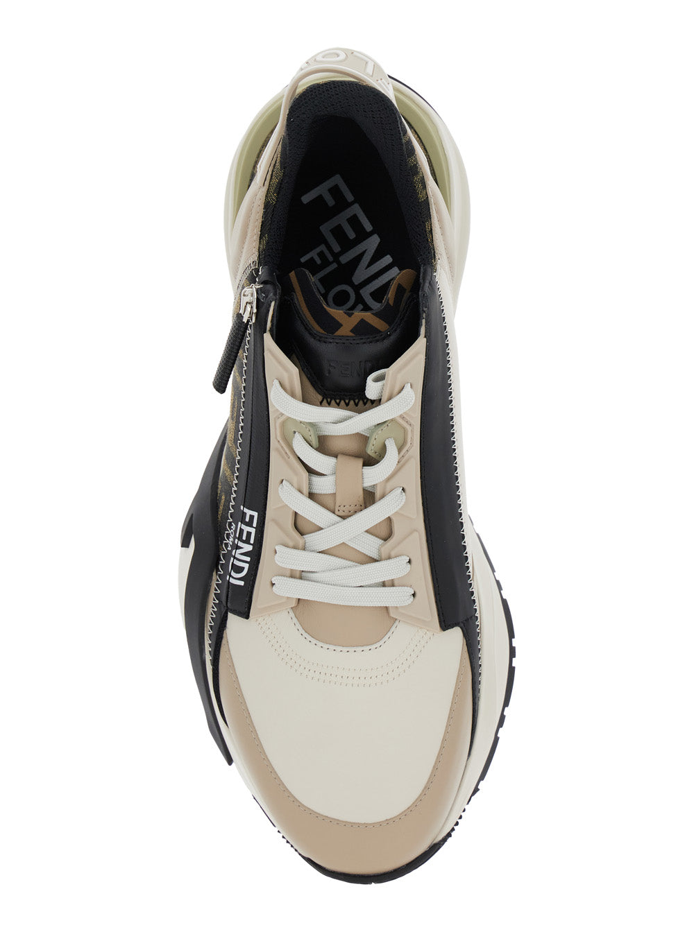 Fendi Men 'Fendi Flow' Beige Low-Top Sneaker With Logo Detail In Leather Man