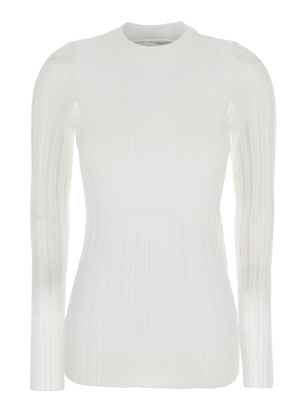 Sportmax Women White T-Shirt With Round Neck And Long Sleeves In Tech Fabric Stretch Woman