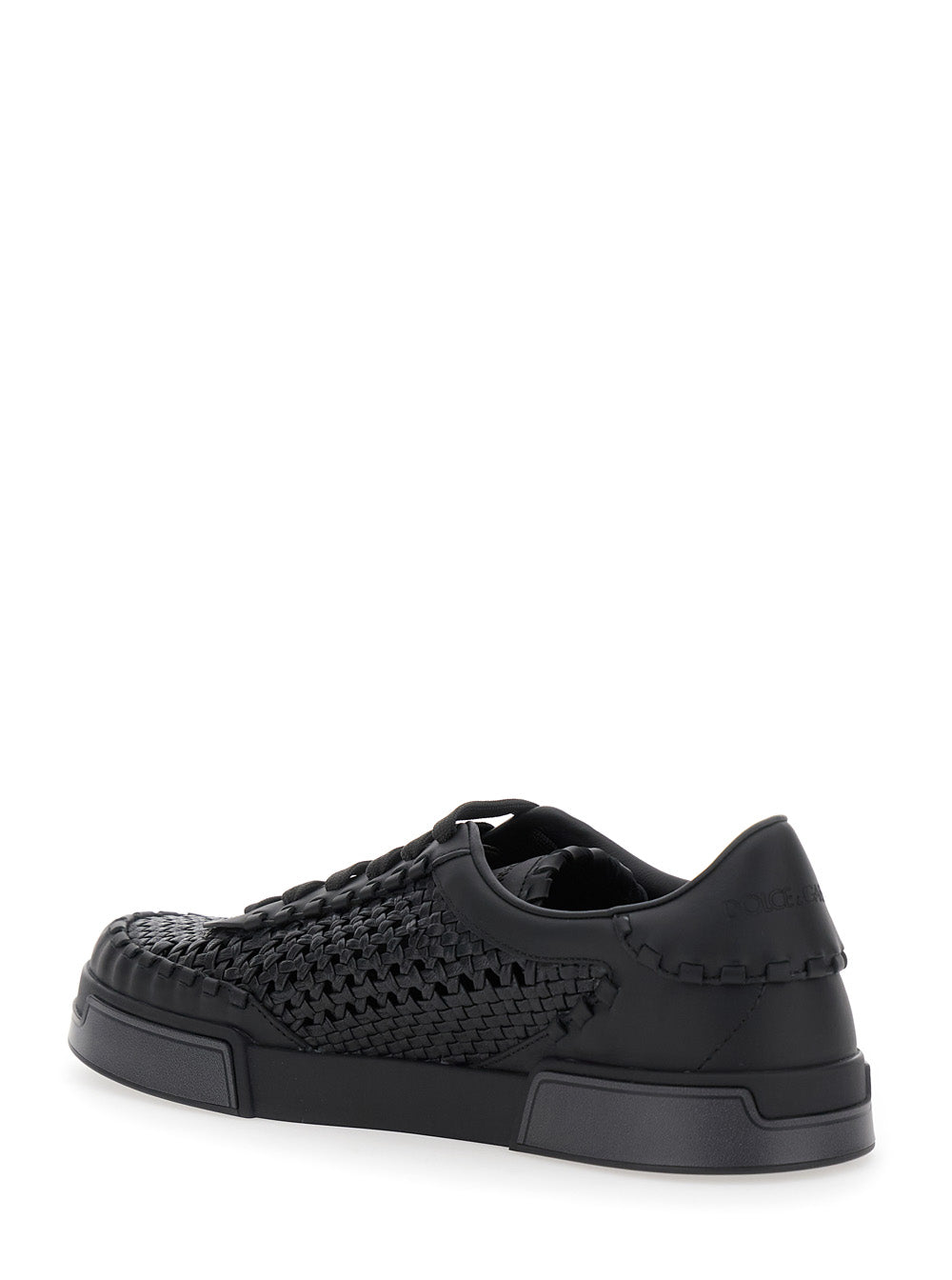Dolce & Gabbana Men 'Portofino' Black Sneakers With Mesh Inserts And Embossed Logo On The Side In Leather Man