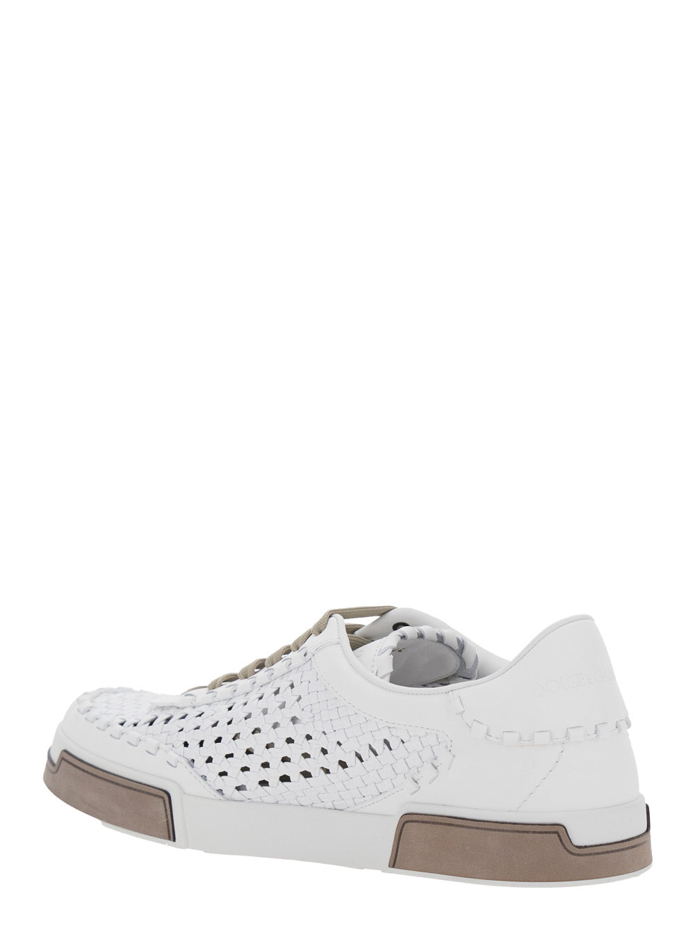 Dolce & Gabbana Men 'Portofino'white Sneakers With Mesh Inserts And Embossed Logo On The Side In Leather Man