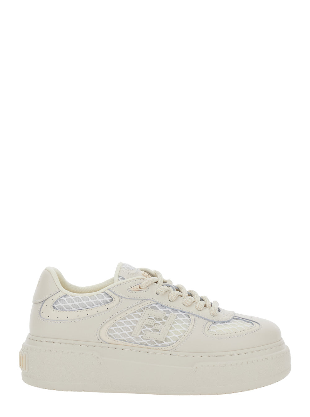 Fendi Women 'Match' White Sneakers With Mesh Inserts And Embossed Logo On The Back In Leather Woman