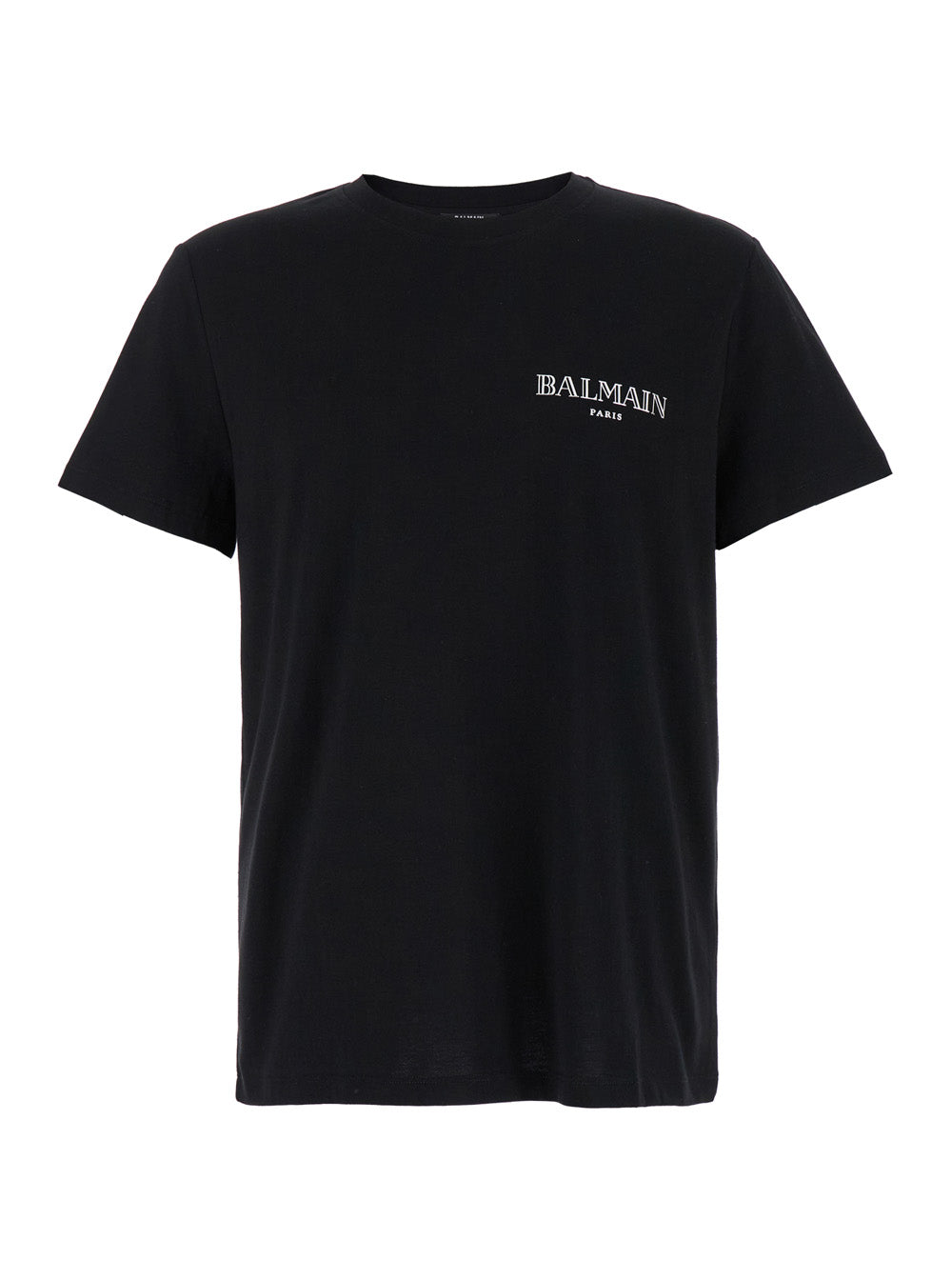 Balmain Men Black Crewneck T-Shirt With Logo Print In Cotton Man