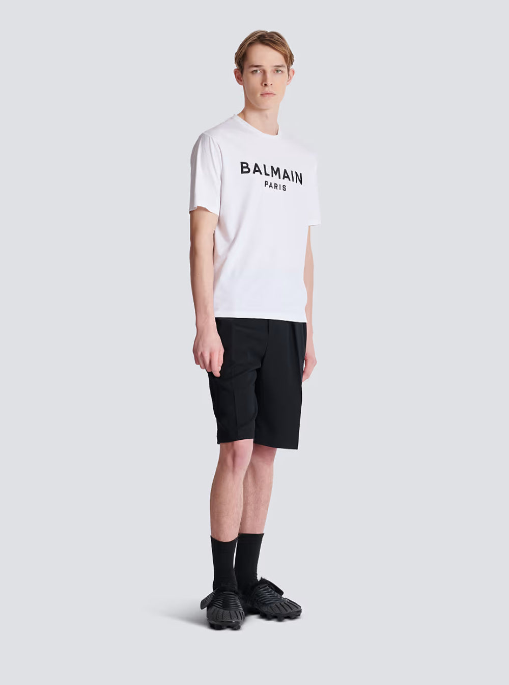 Balmain Men White Crewneck T-Shirt With Contrasting Logo Lettering Print In Cotton Man
