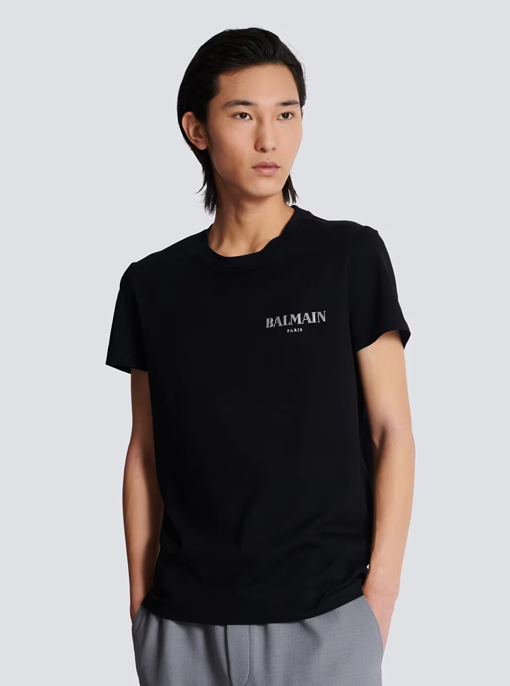 Balmain Men Black Crewneck T-Shirt With Logo Print In Cotton Man