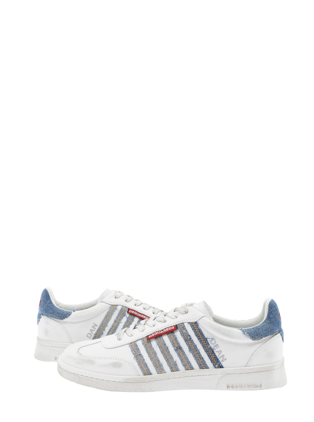 Dsquared2 Men White Low Top Sneakers With Logo Patch On Tongue And Side And Contrasting Heel With Logo In Leather And Cotton Man